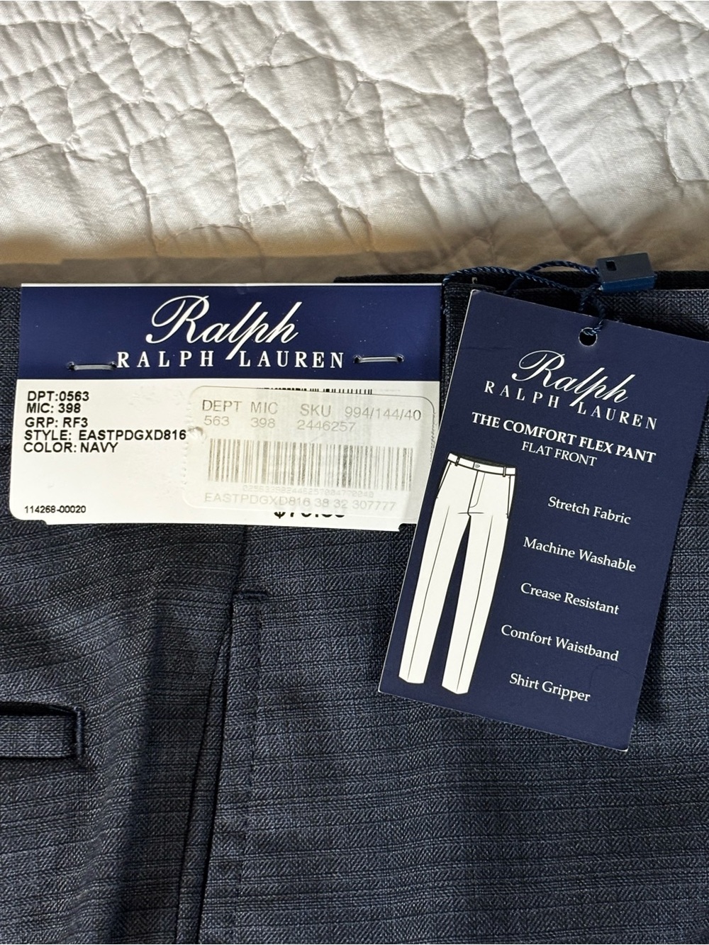 Ralph Lauren Navy Textured Flat Front Dress Pants